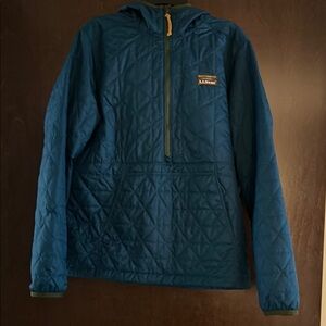 Size M Reg Mens L.L. Bean Blue Quilted Pullover Jacket with Hood